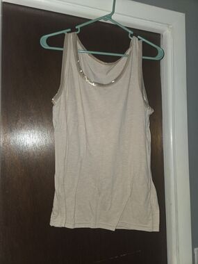 SHEIN Cream Tank Top with Gold Metallic Trim